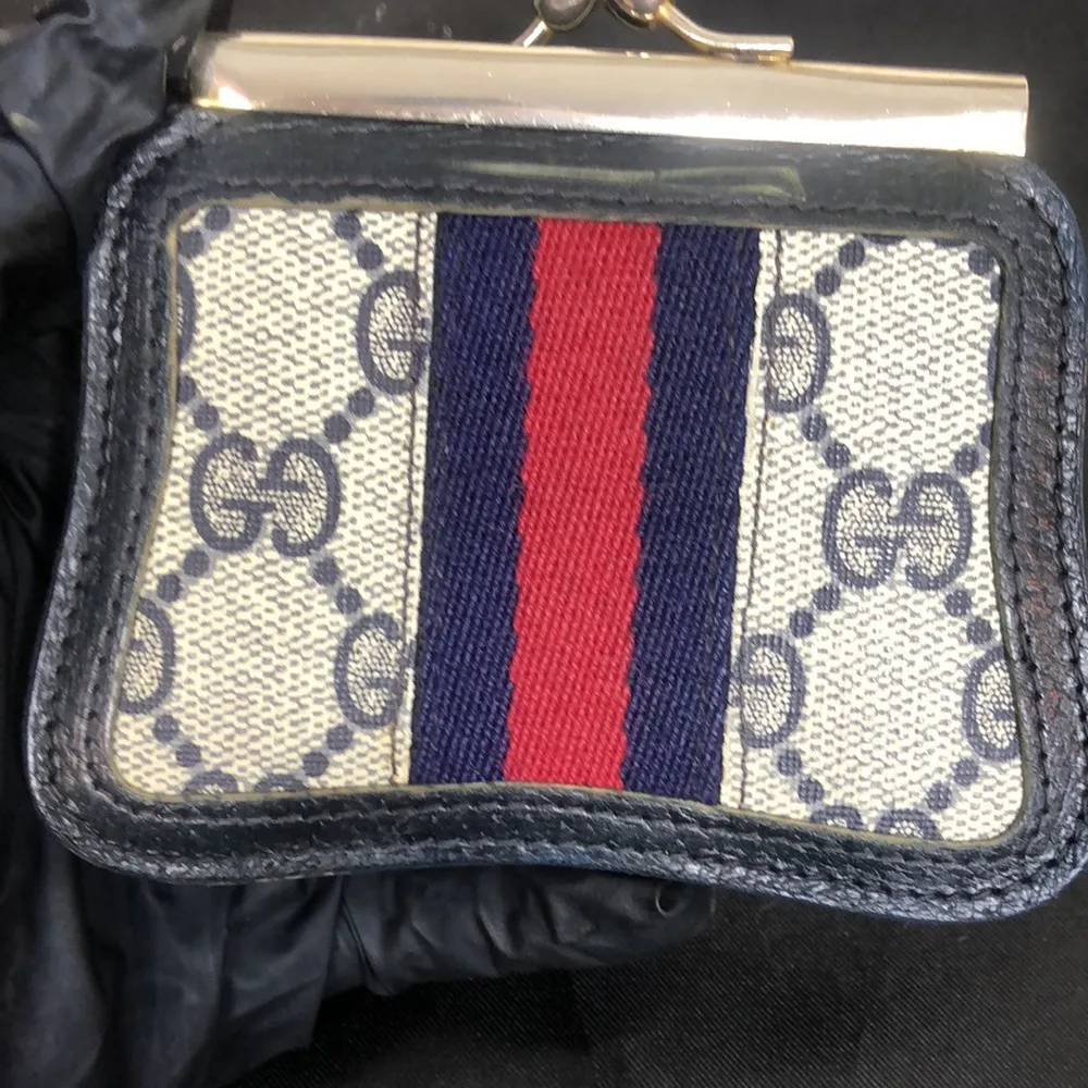 GUCCI GG Supreme Navy Blue Ophidia Sherry Line Canvas Kiss Lock Coin Purse - Image 12