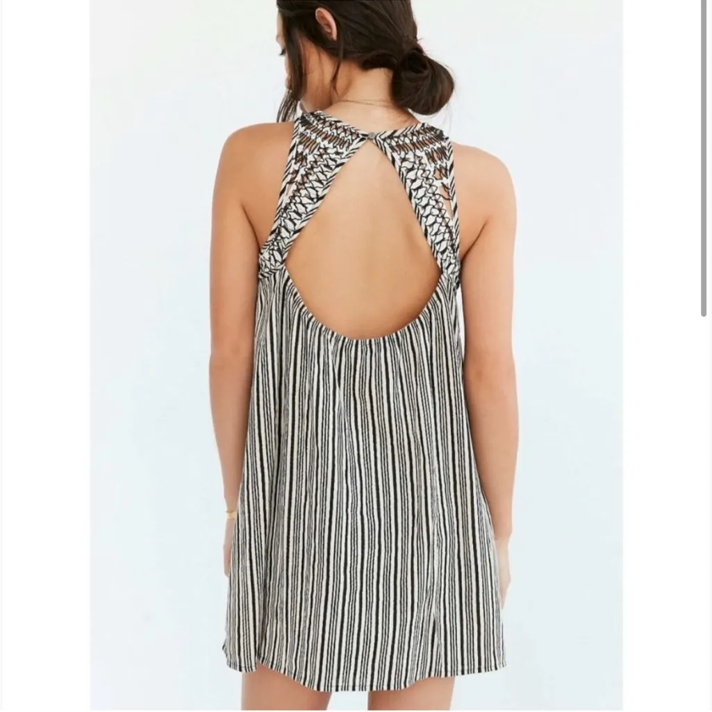 Urban Outfitter Ecote Dreams Crochet Swing Dress Printed Striped Mini Cutout - Image 2