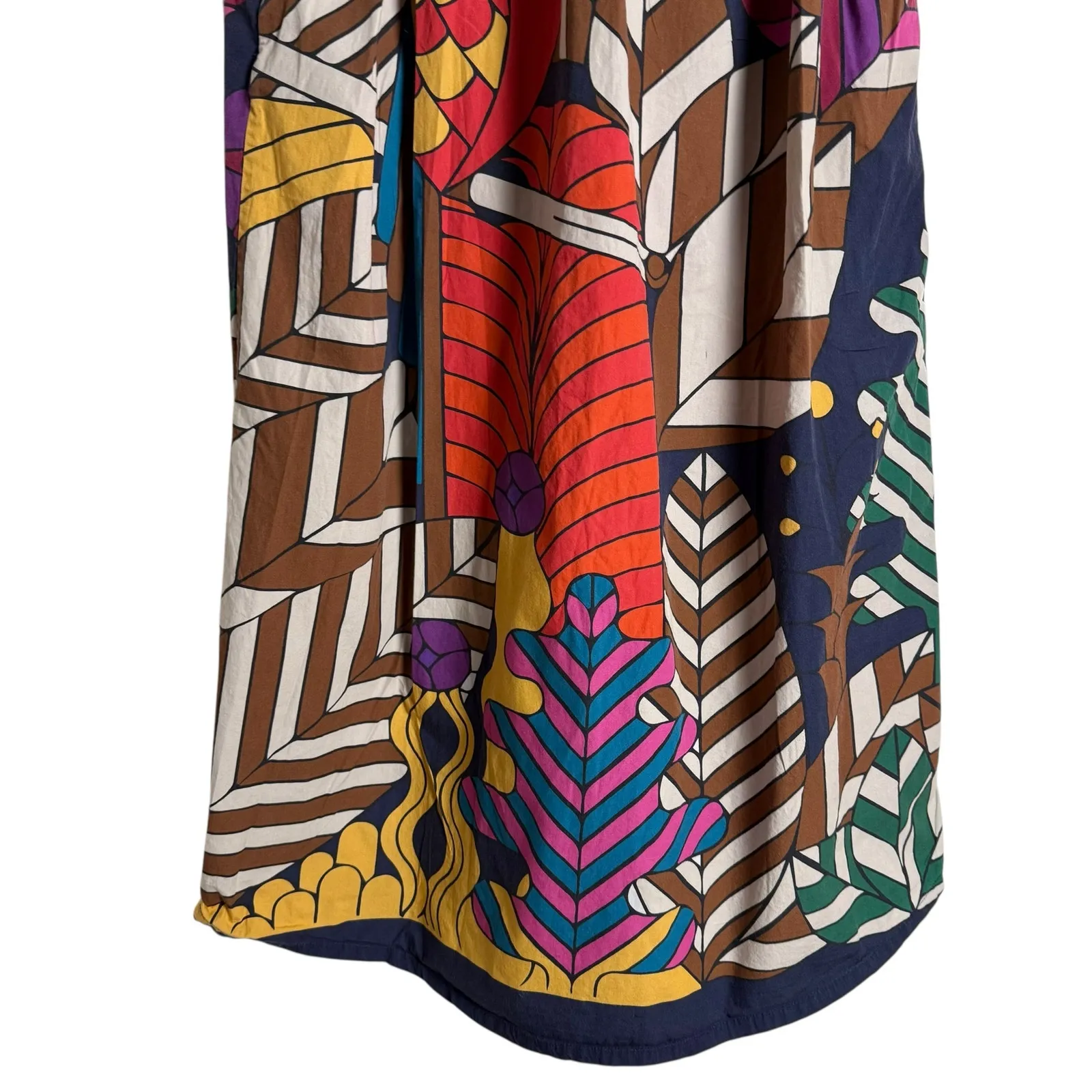 Carolina K Valerie Pleated Geometric Print Puff Sleeve Midi Kaftan Dress Size XS Blue - Image 15