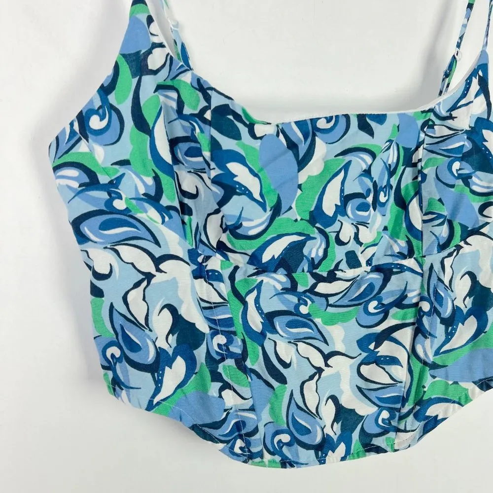 NWT Midnight Sky Floral Linen Blend Bustier Crop Top Blue Green Size Large L NEW - Image 2