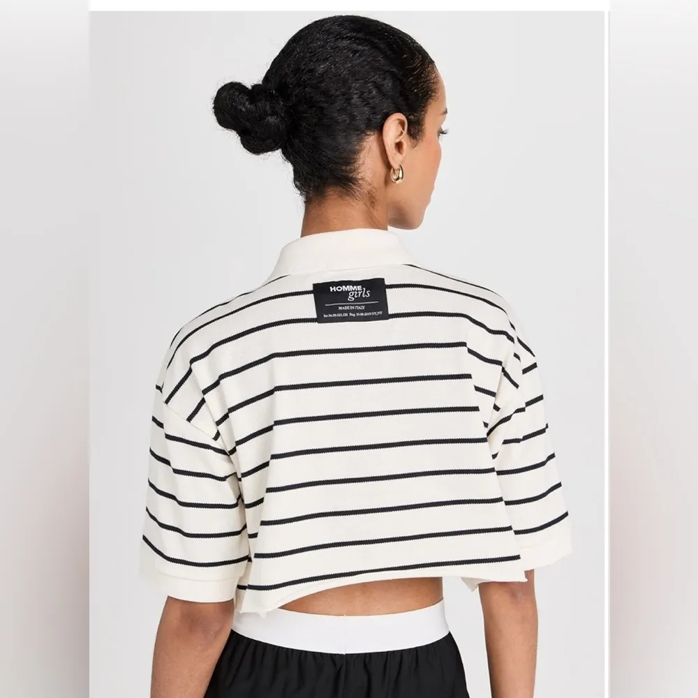 Homme Girls Pique Polo Shirt Cropped Striped Black White Size XS Rugby Preppy - Image 2