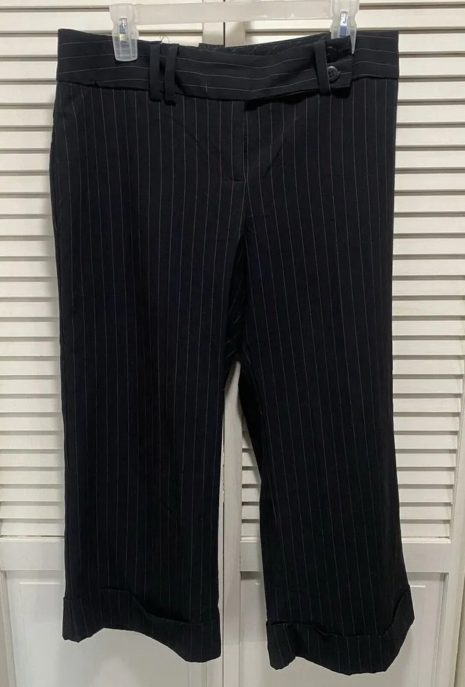 Ingredients Pinstripe Black/Pink Crop Cuffed Wide Leg Pants Size 12 High Rise Black - Image 1