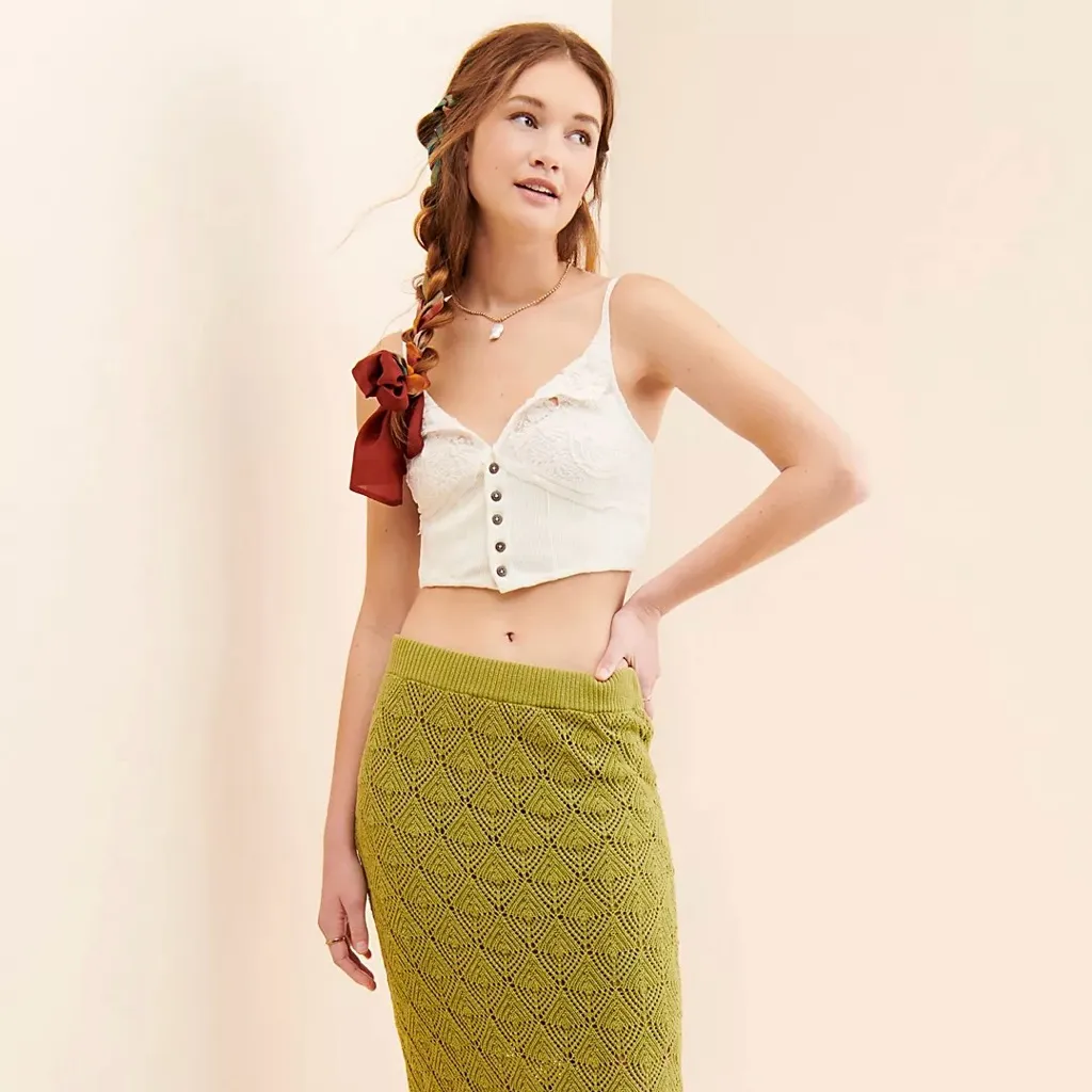 Have My Heart Tank Corset Top Cropped White Lace Button-Up Crop Spaghetti Strap - Image 16