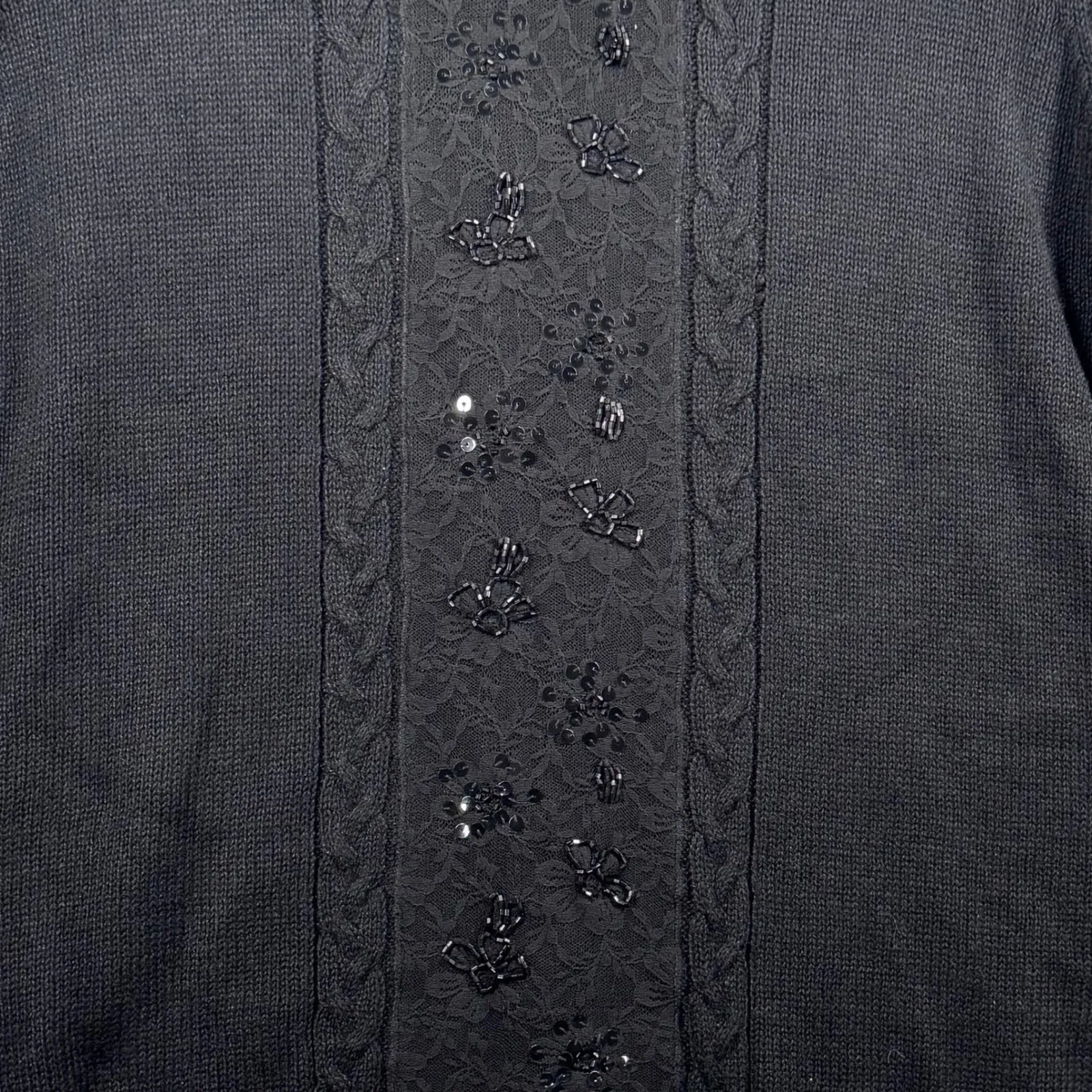 Kathie Lee Sweater M Black Beaded Turtleneck Short Sleeve Goth Grunge Vintage 90 - Image 5