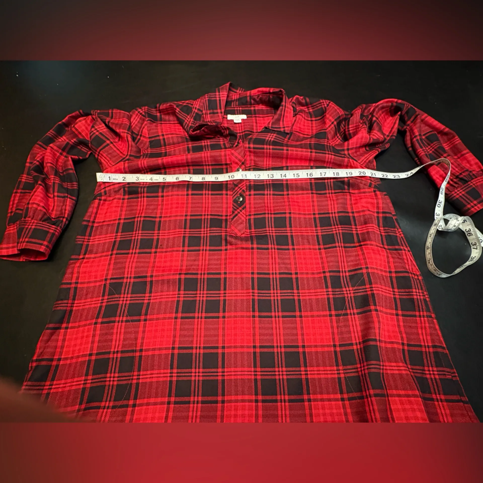 J JILL 1/3 Button Down Shirt Dress Red Black Plaid Pockets Lumberjack Chic Small - Image 11