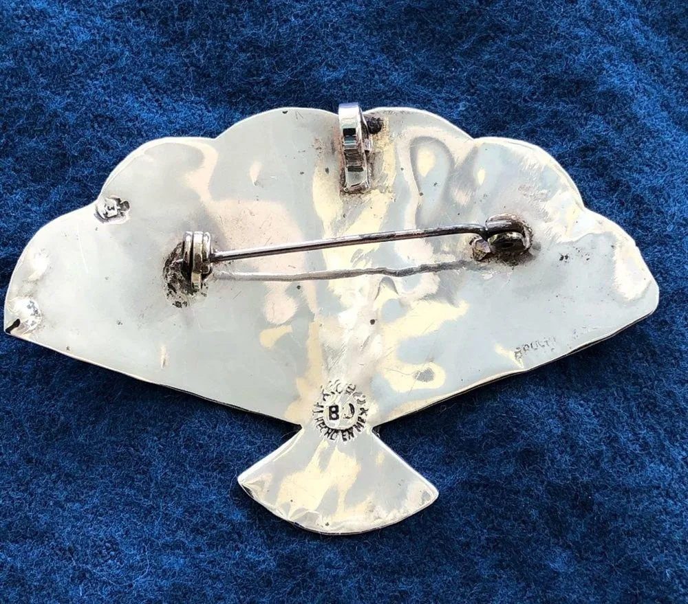 TAXCO 925 Silver & Abalone Fan Pendant Brooch - Image 4