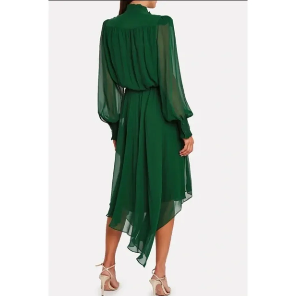 NWT Divine Heritage Silk Handkerchief Midi Dress in Emerald Green Size XS - Image 7