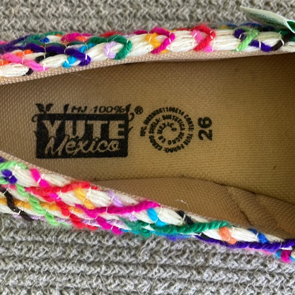 Yute Mexican Rainbow Embroidered Jute Espadrilles Size 9 Equivalent Pink - Image 4