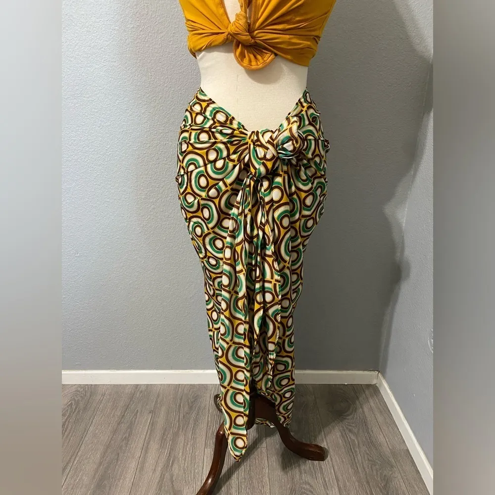 Zara New Beach Printed Pareo Sarong Skirt Front Knot Closure‎ One Size Only M - Image 13