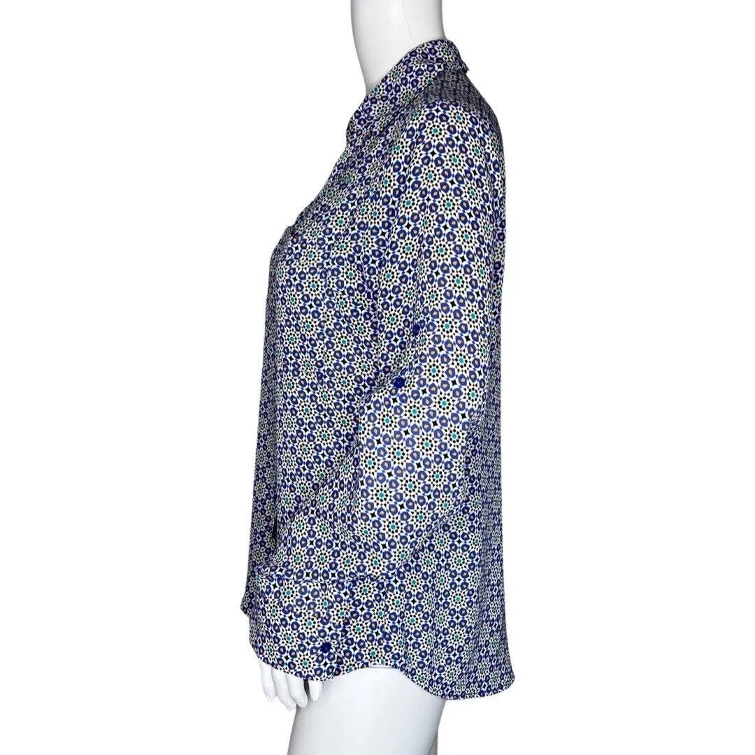 Express Shirt Womens Small Blue Multi Geometric Portofino Chiffon Casual‎ Career - Image 3