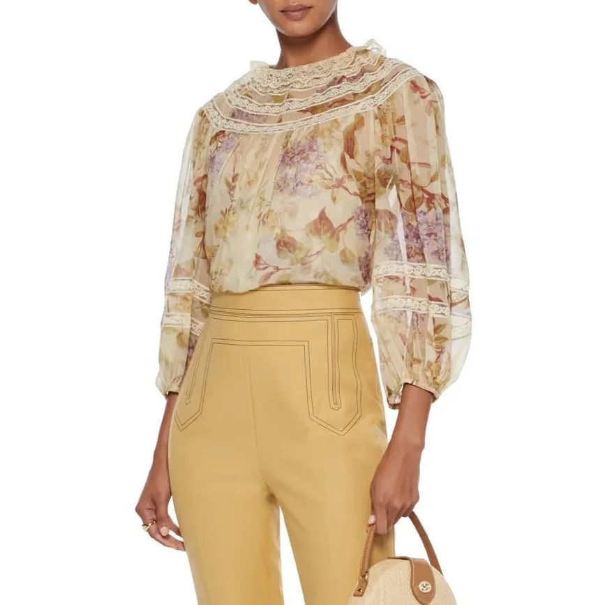Zimmermann Sabotage Balloon Sleeve Lace Yoke Blouse Vintage Floral-Print - Image 2