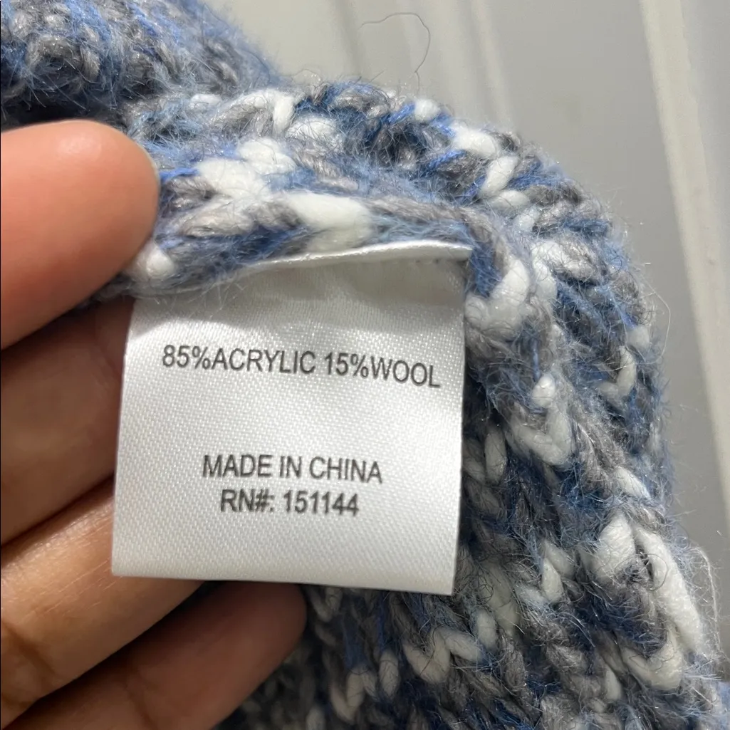 Lea & Viola Blue & White Textured Tweed Like Knit Sweater Sz S - Image 4