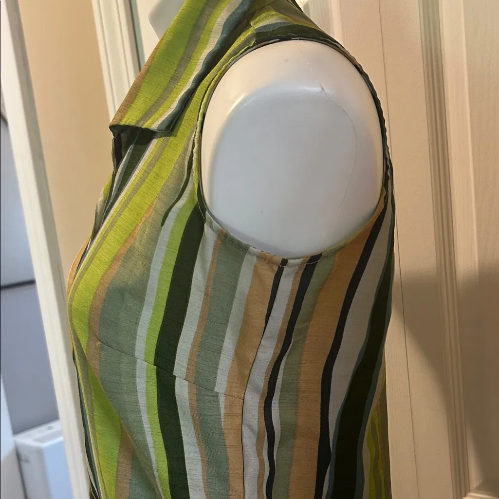 Selene Sport Vintage Polyester Lime Striped Dress, Size Small Green - Image 6
