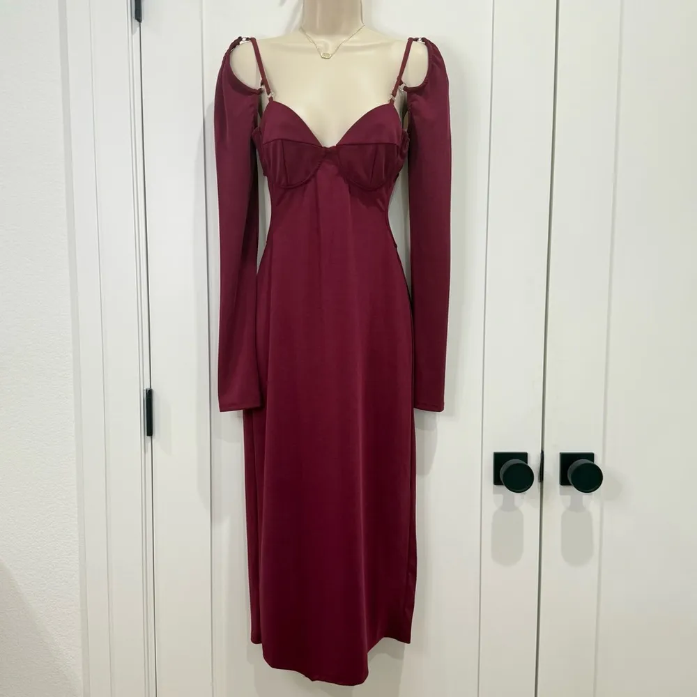 NWT NBD Riven Midi Dress Small Burgundy Long Sleeve Bustier Party Valentines - Image 4