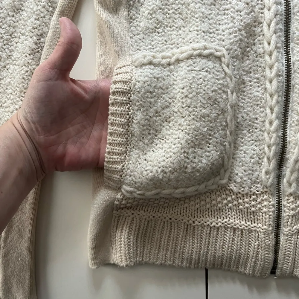 - Sleeping on Snow  small cream cable knit zip up cardigan sweater - Image 3