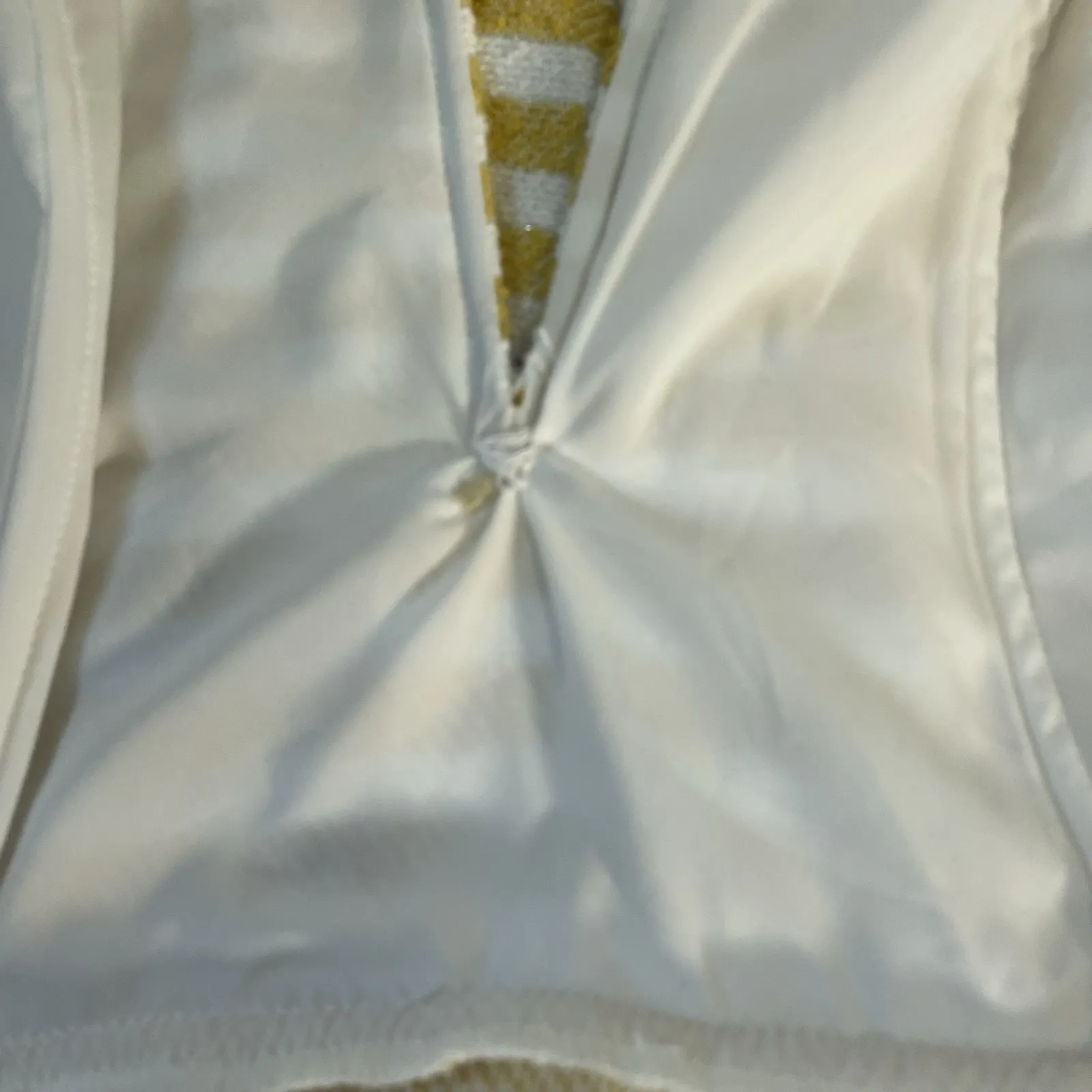 LPA Strapless Bodycon Dress Yellow White Stripe Midi Size Medium Fringe Hem - Image 9