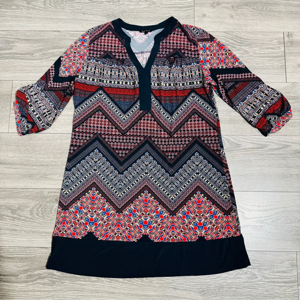 Sami & Jo Women Geometric Bohemian Patterned Tunic Dress‎ size L - Image 11