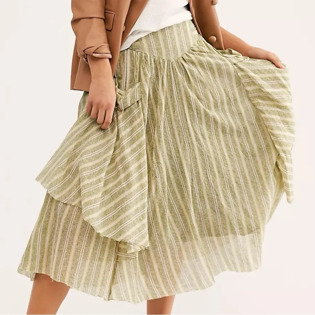 Free People Bohemian Asymmetrical FP One Elisa Striped Midi Skirt Size Small - Image 3