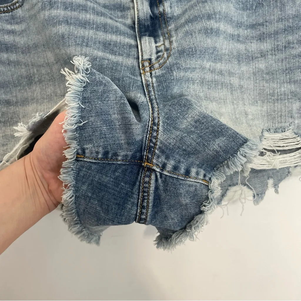 AERIE AMERICAN EAGLE Daydream Denim Short Light Wash Distressed Ripped Mid Rise? - Image 10