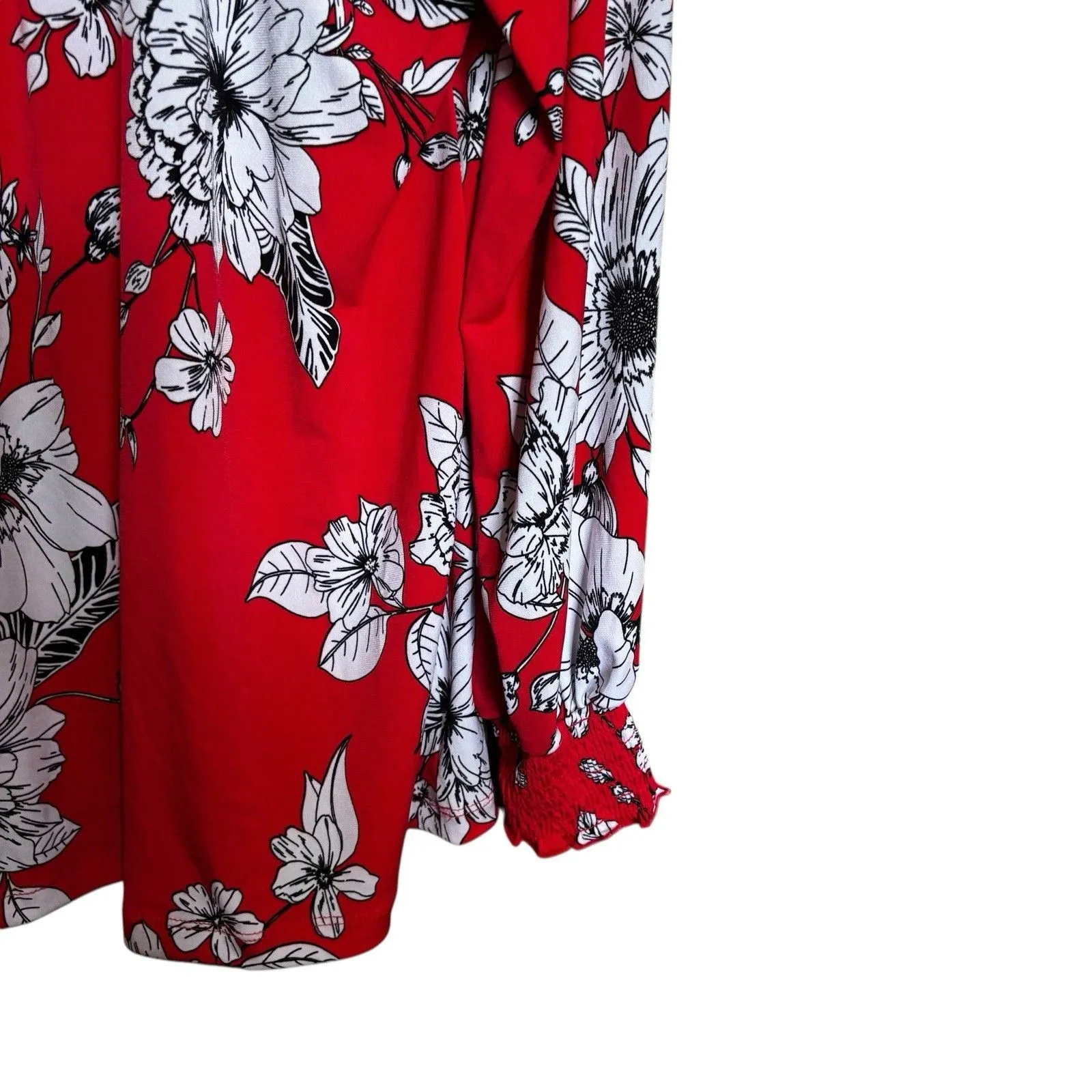 Susan Graver Mock Neck Top Women Large Red Floral Liquid Knit Long Sleeve Blouse - Image 5