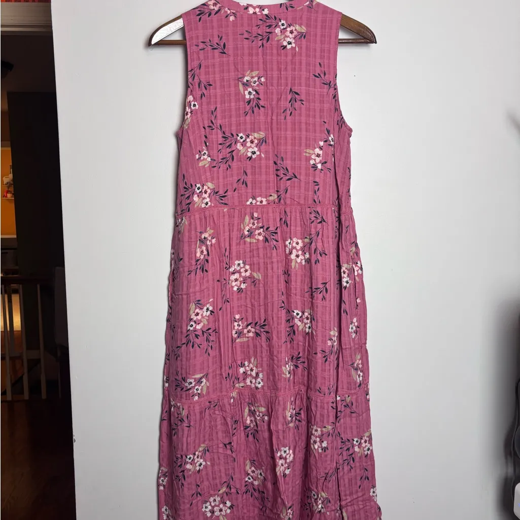 J. Jill Pink Floral Boho Garden Cottage Sleeveless Lined Tiered Maxi Dress Size M - Image 7