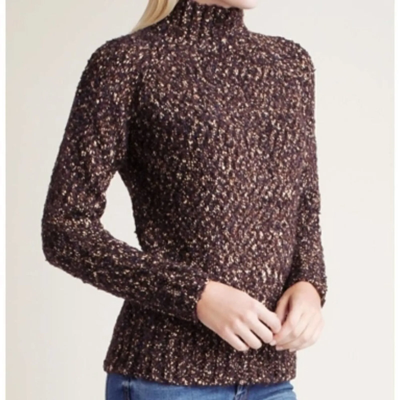 Kensie Wool Blend Twisted Boucle Sweater Size Small in Brown Pullover Style - Image 3