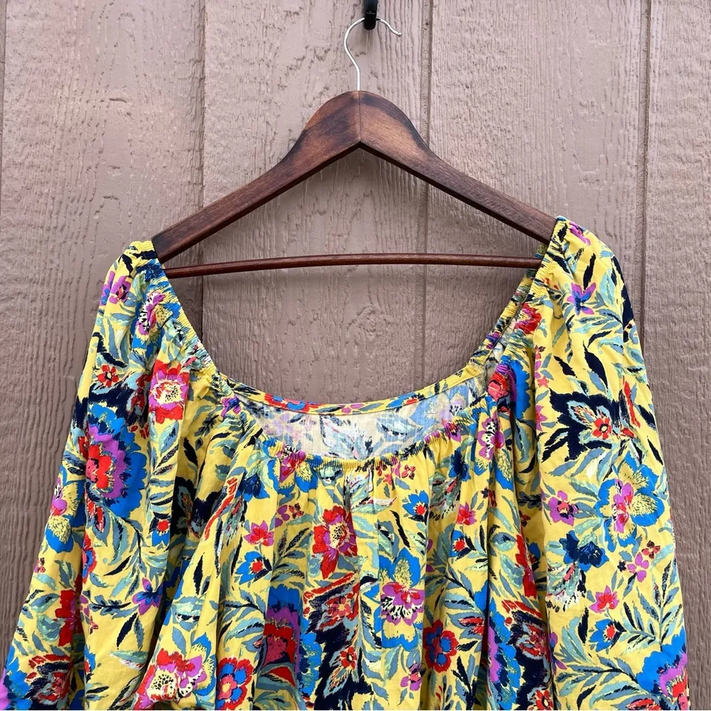 Terra & Sky Womens Shirt Blouse Yellow Floral Tropical Puff Sleeve Babydoll 3X - Image 5