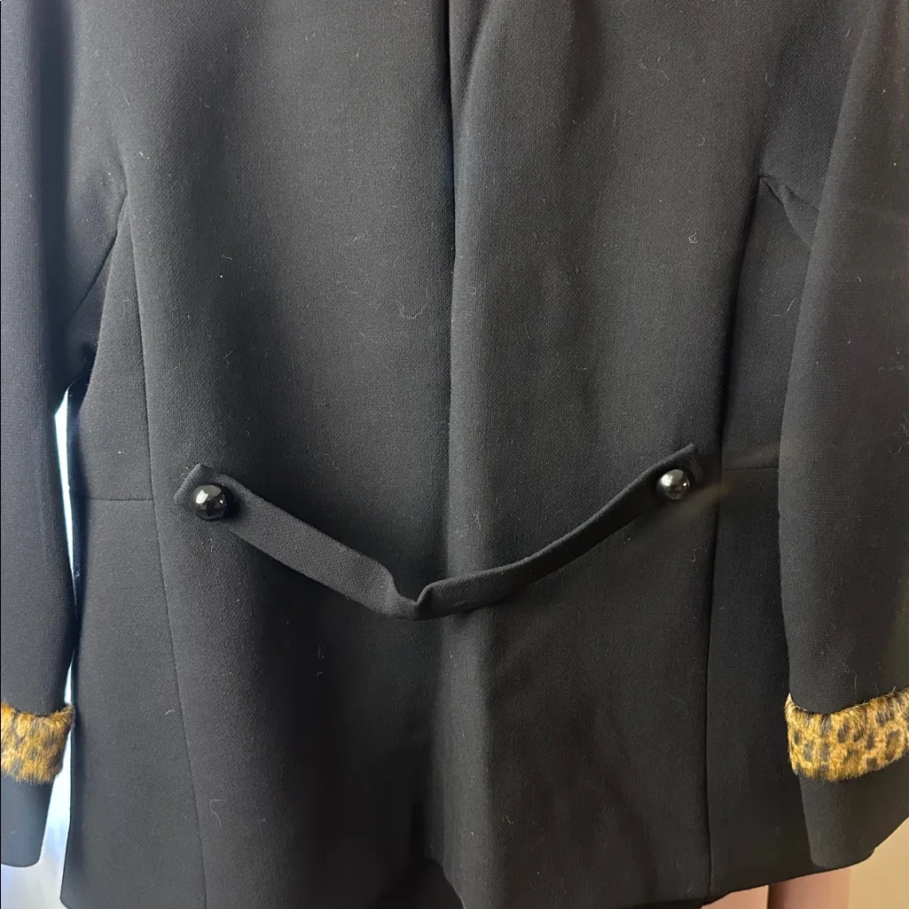Talbots  Black Pea Coat with Leopard Trim - Image 6