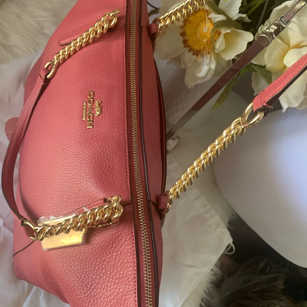 NWOT Coach Ava Chain Refined Red Pebble
Leather Tote Bag Carryall - Image 4