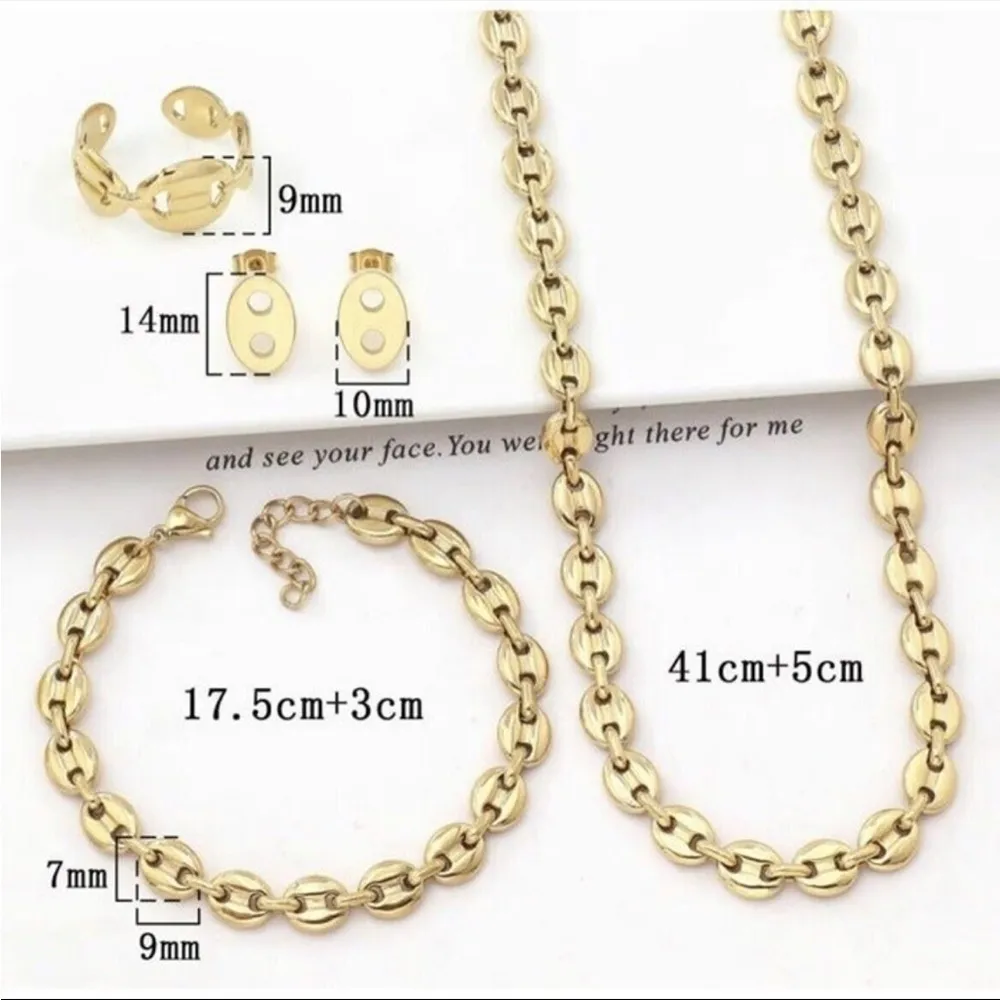 Gold plated Coffee Beans Marina chunky necklace set Bracelets Stainless Steel - Image 10