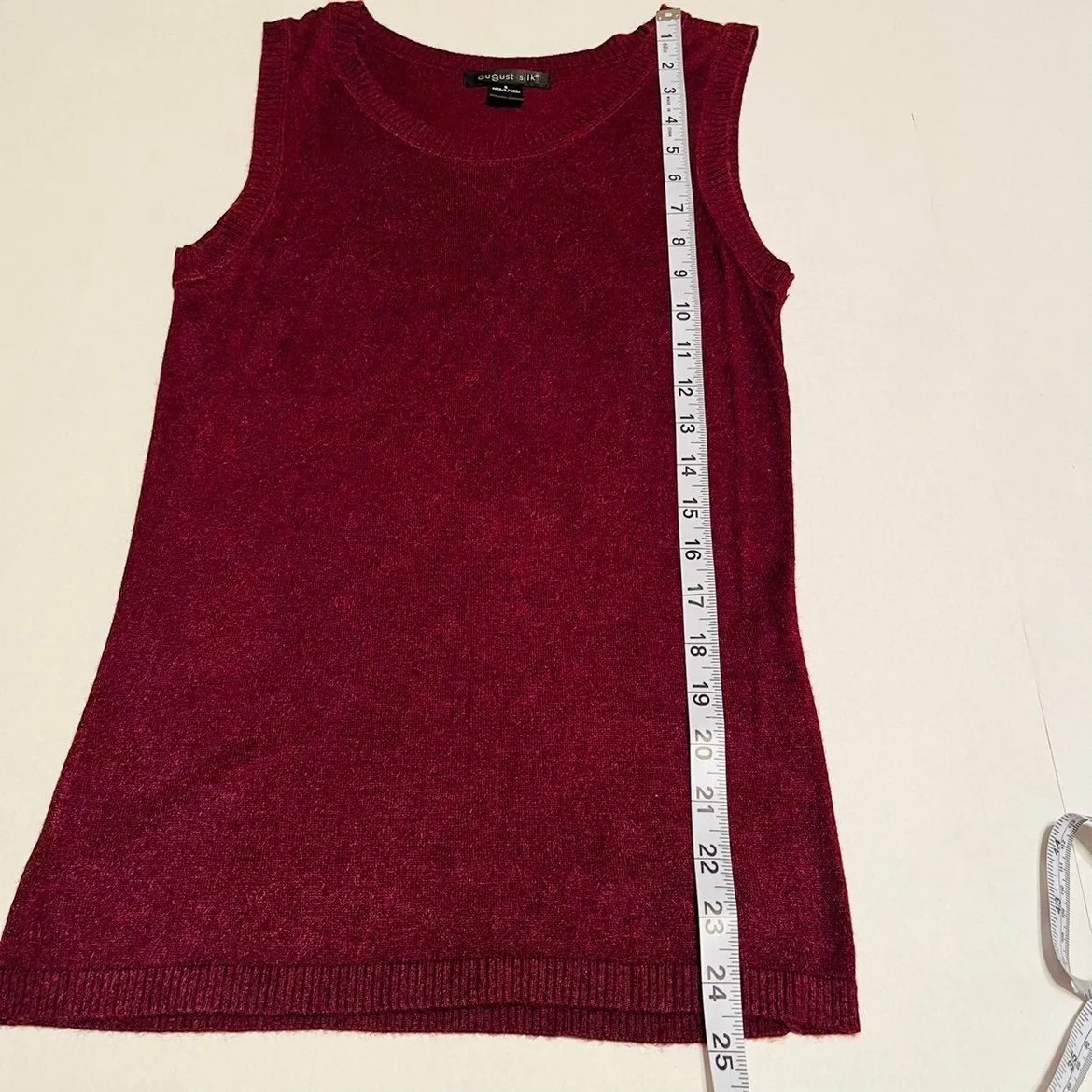 August Silk Sleeveless Sweater Womens Small silk viscose bamboo wool Burgundy - Image 4