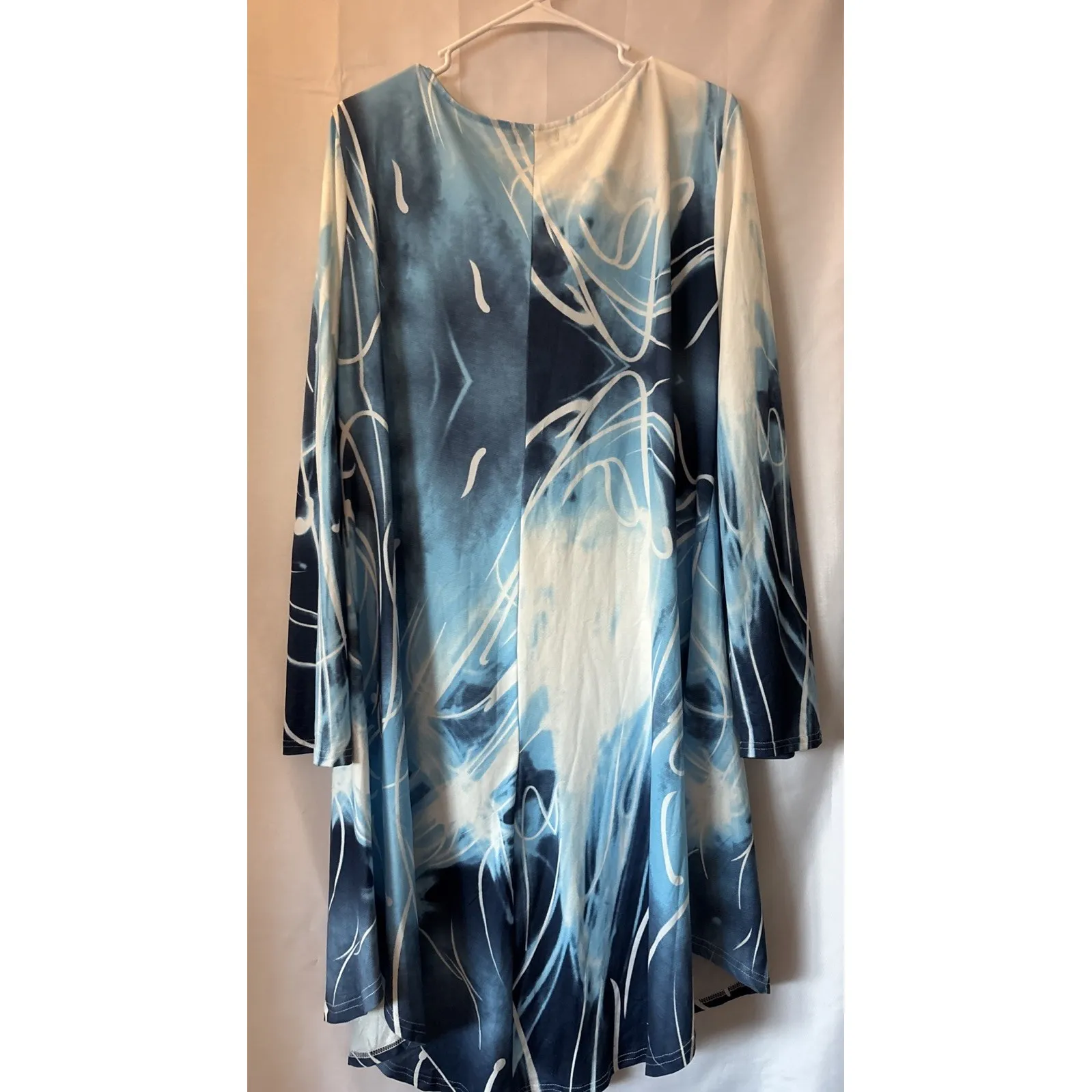 R&B Collection Tunic Dress Size L Retro Blue/white Boho Festival Cowl Neck Blue Size L - Image 3