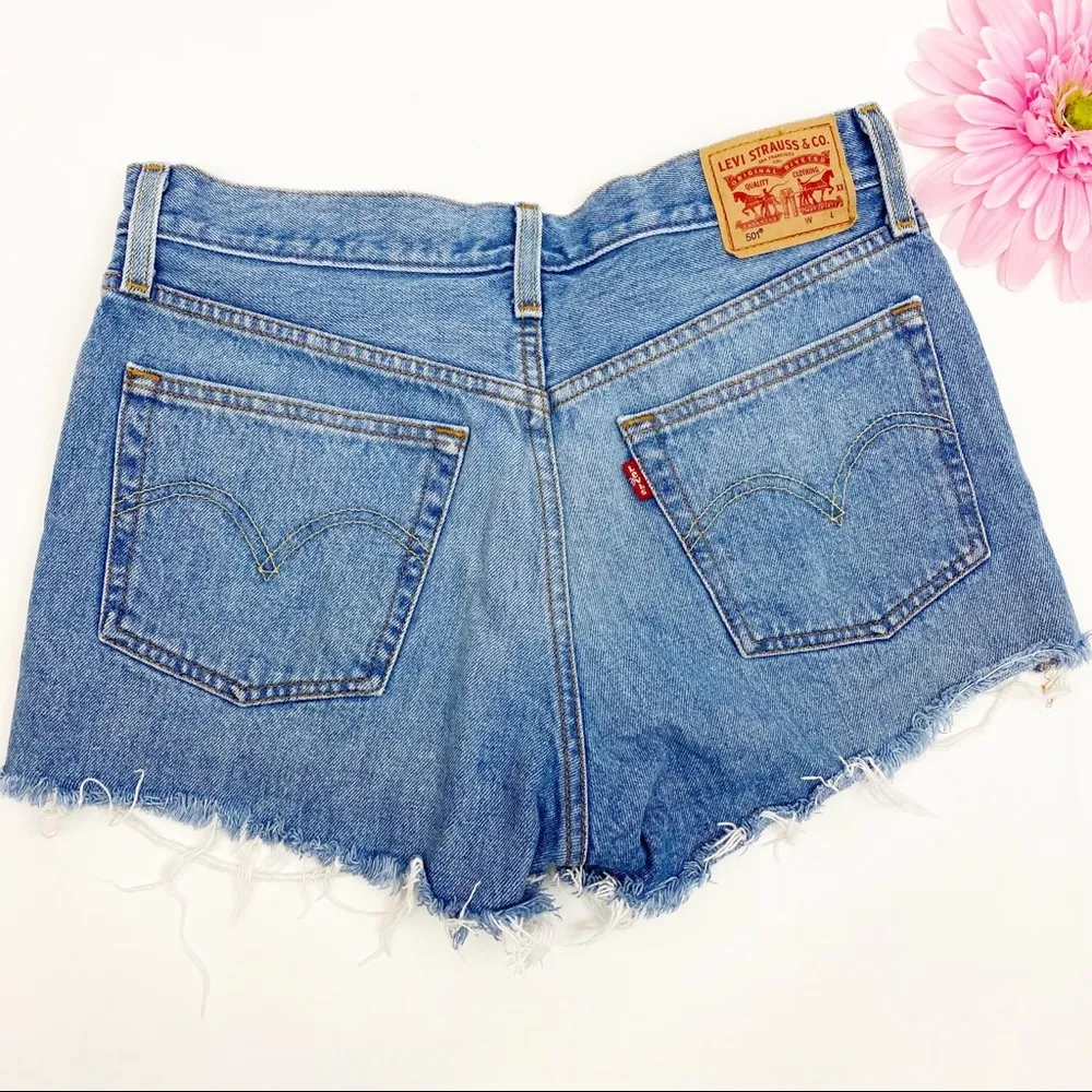 Levi’s Premium 501 High Rise Frayed Hem Denim Jean Shorts: Sierra Oasis - Image 4