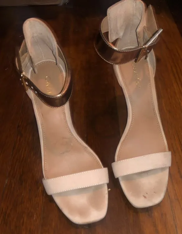 Calvin Klein Tan Heels W/ Bronze Strap - Image 3