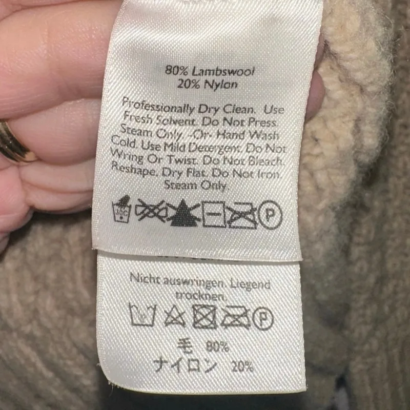 Eddie Bauer Cable Knit Fisherman Turtleneck Sweater Lambswool Blend Tan Chunky - Image 5