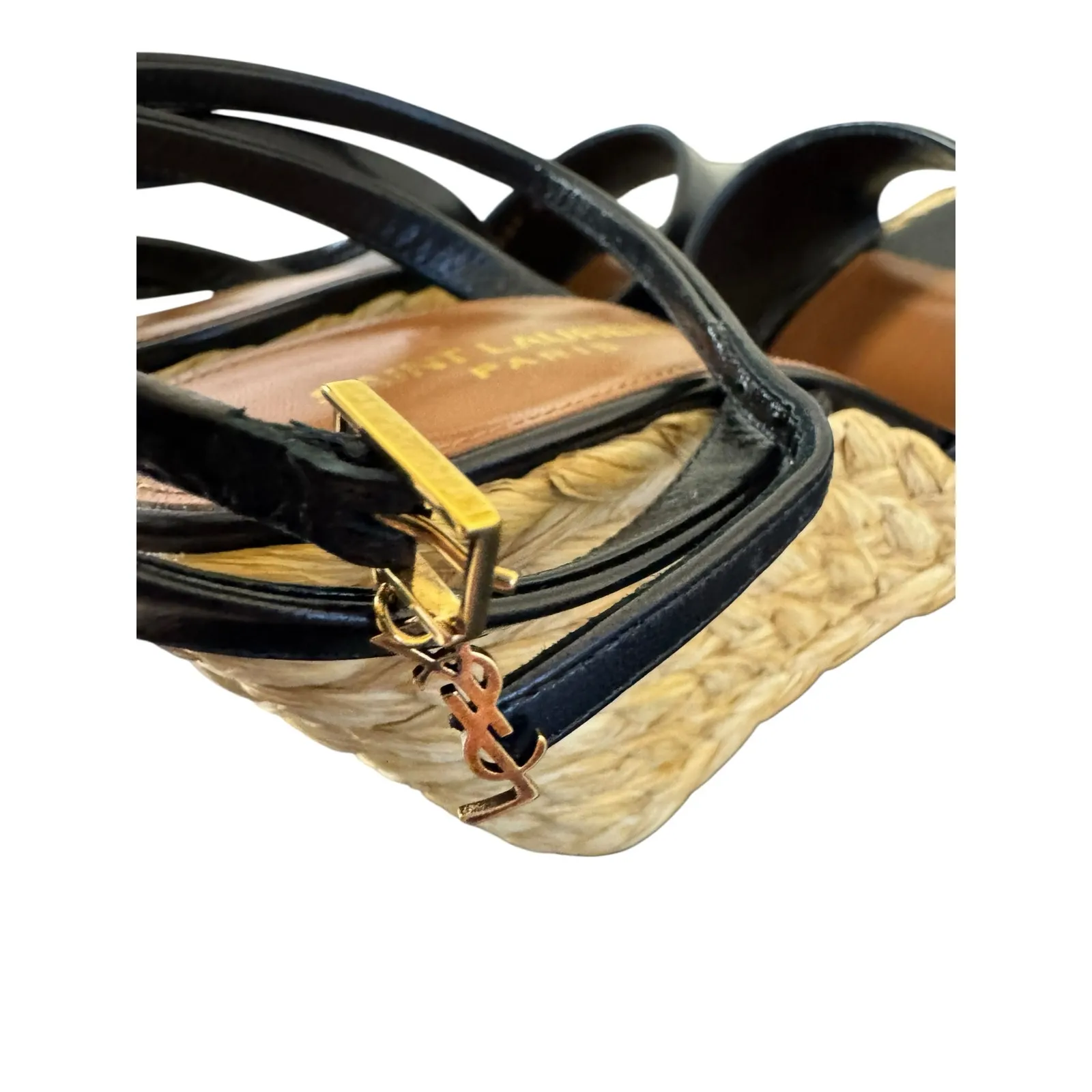 Saint Laurent NIB Paloma Leather Espadrille Wedges in Black Size 39.5 - Image 8