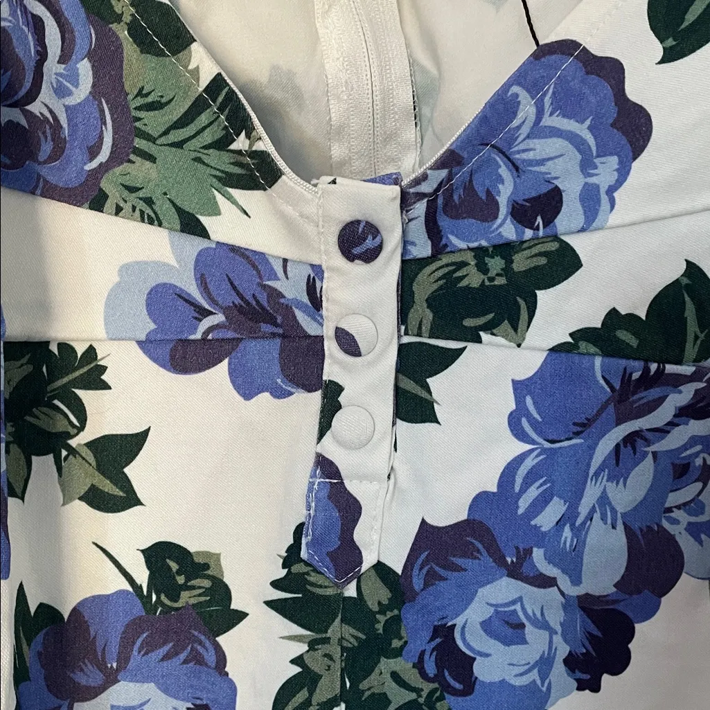 Unique Vintage 1960s Blue Winter Floral O’Hara Swing Dress 5X - Image 3