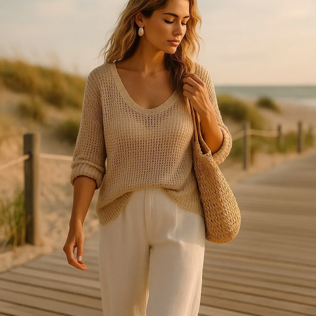 Gap Beige Open Knit Sweater Coastal Chic Layering Top Lightweight Pullover S - Image 2