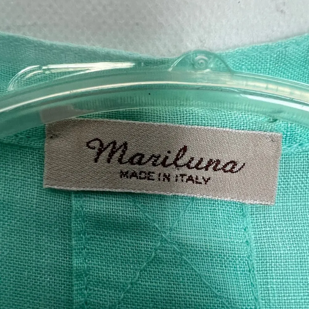Mariluna Womens Linen Shirt 1X Quiet Luxury Lagenlook Coastal Nautical Beachy Green - Image 2