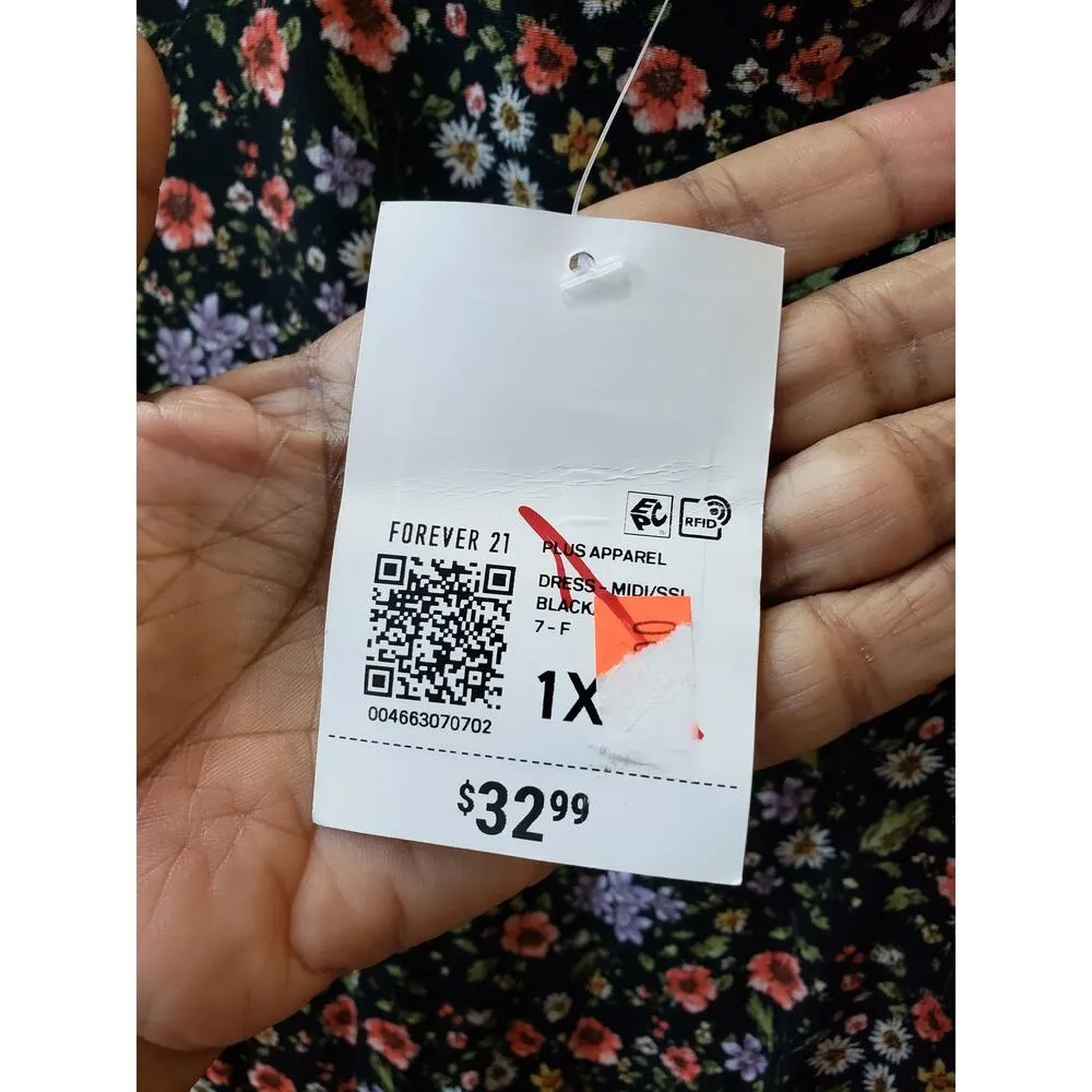 Forever 21 Long Maxi Dress Womens 1X Black Floral High Thigh Slit Plunge V Neck - Image 5