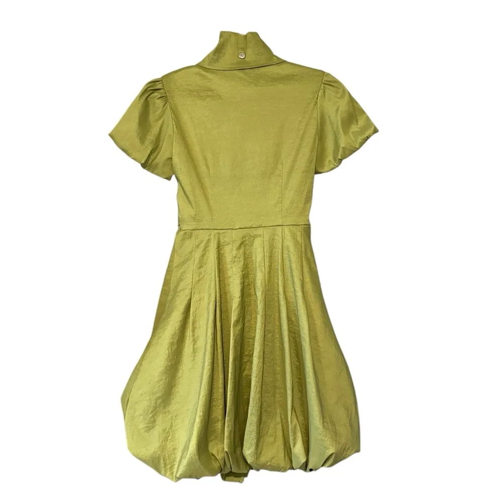 Frank Lyman Design Celery Green Bubble Hem Puff Sleeve Button Down Belted Dress Size 6 - Image 10