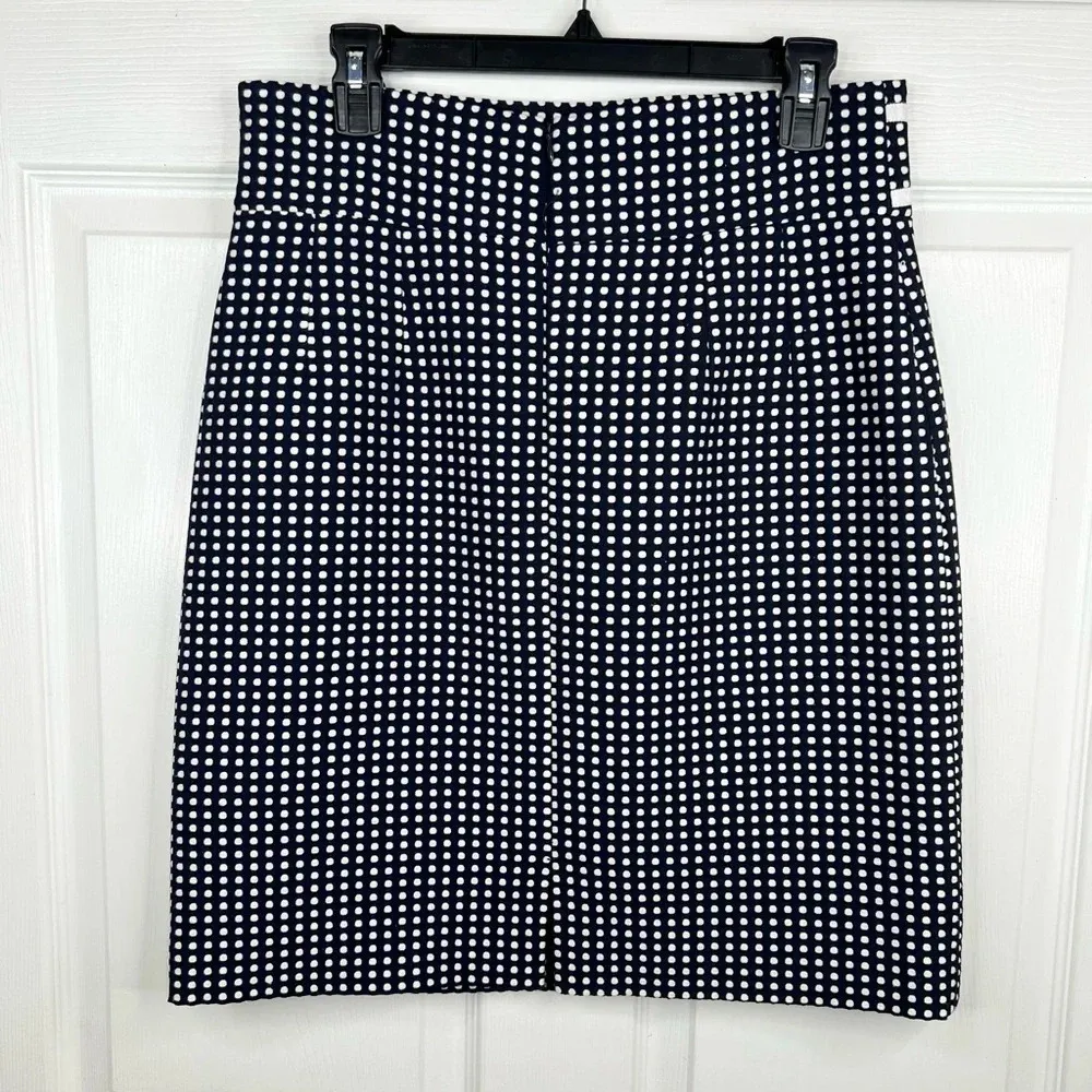 Antonio Melani Women's Navy Blue and White Polka Dot Pencil Skirt Size 8 - Image 3