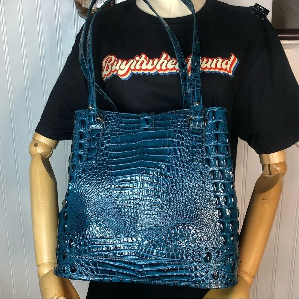 BRAHMIN Teal Crocodile Leather Melbourne Turn Lock Shoulder Bag NWOT - Image 2