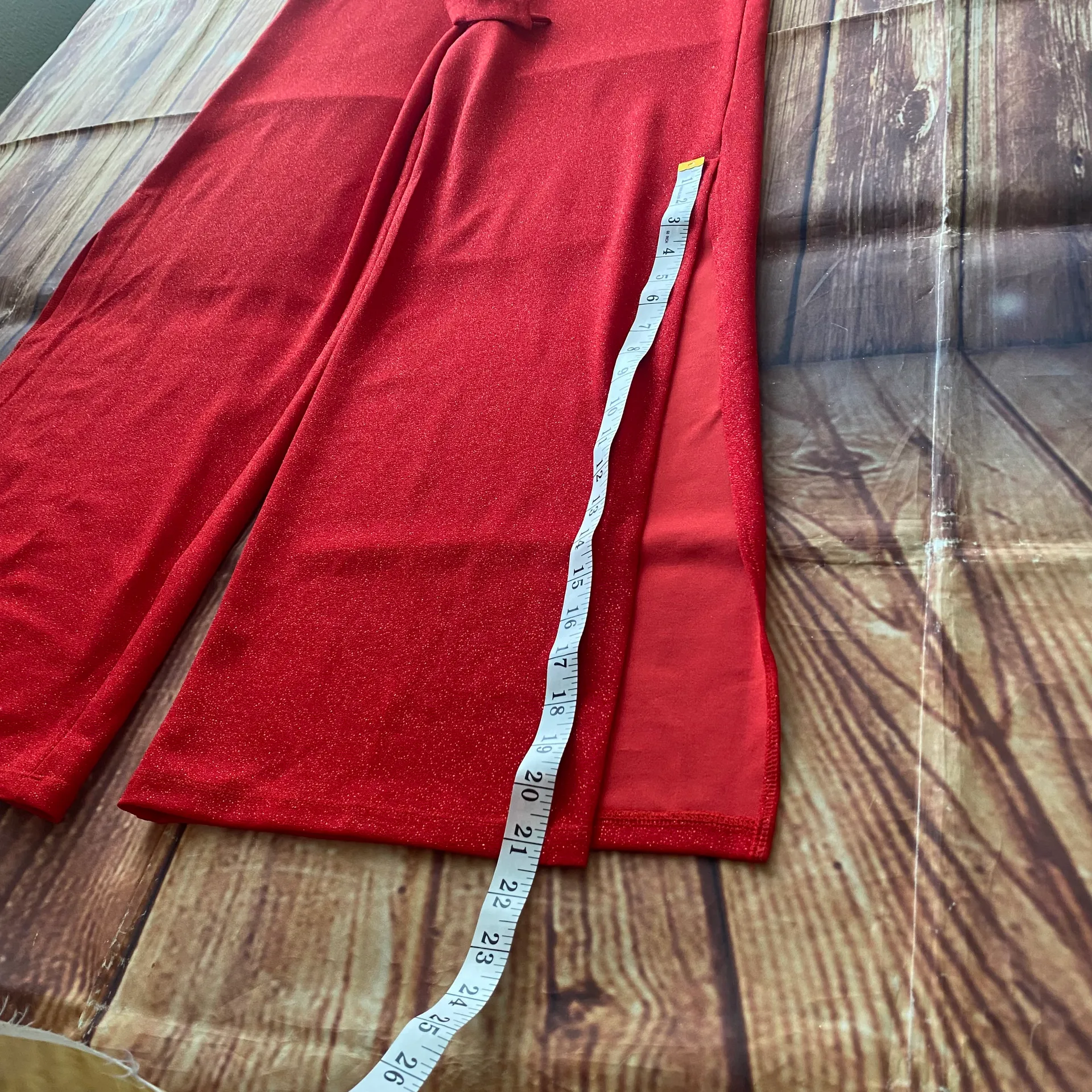 Women Asymmetrical Cowl-Neck Cap Sleeve Shimmer Red Jumpsuit Wide Leg Sz 10 - Image 11