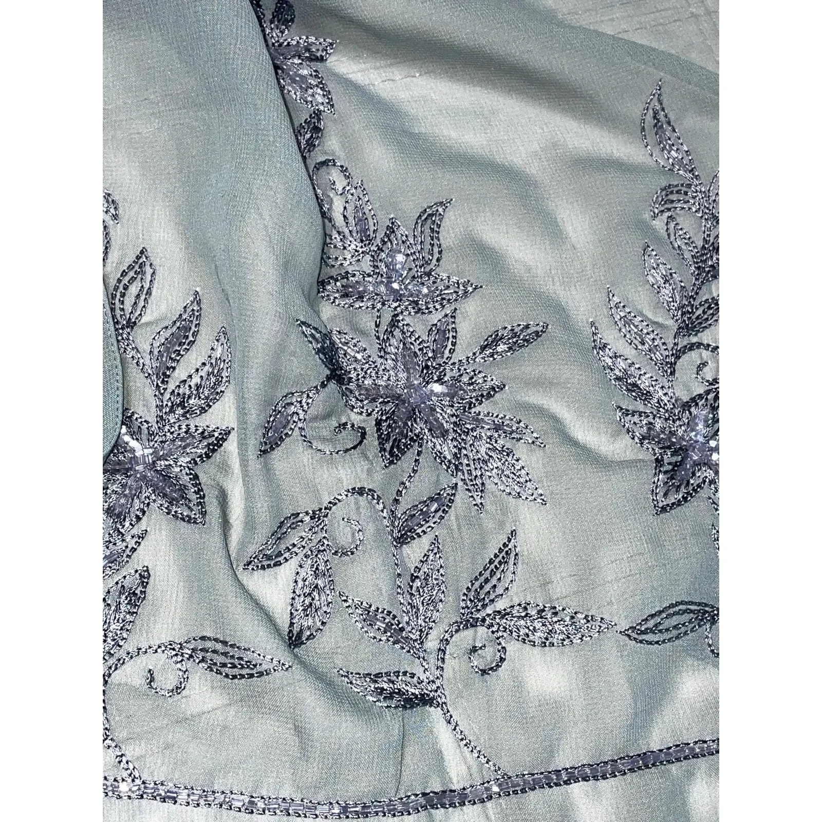 Sheer Beaded Silver Gray Georgette Long Vintage Scarf - Image 3