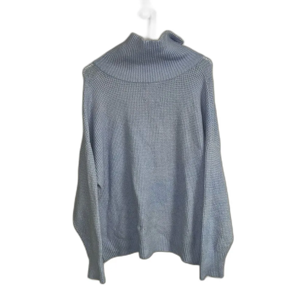 Aerie Turtle Neck 3/4 Zipper Ribbed Blue Oversized Sweater Size Medium - Image 2