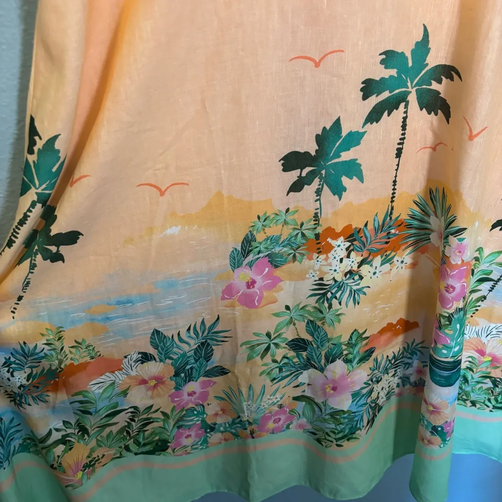 NWT Talbots Peach Linen Maxi Dress Sunset Horizon Tropical Size 14 Resort Summer - Image 7