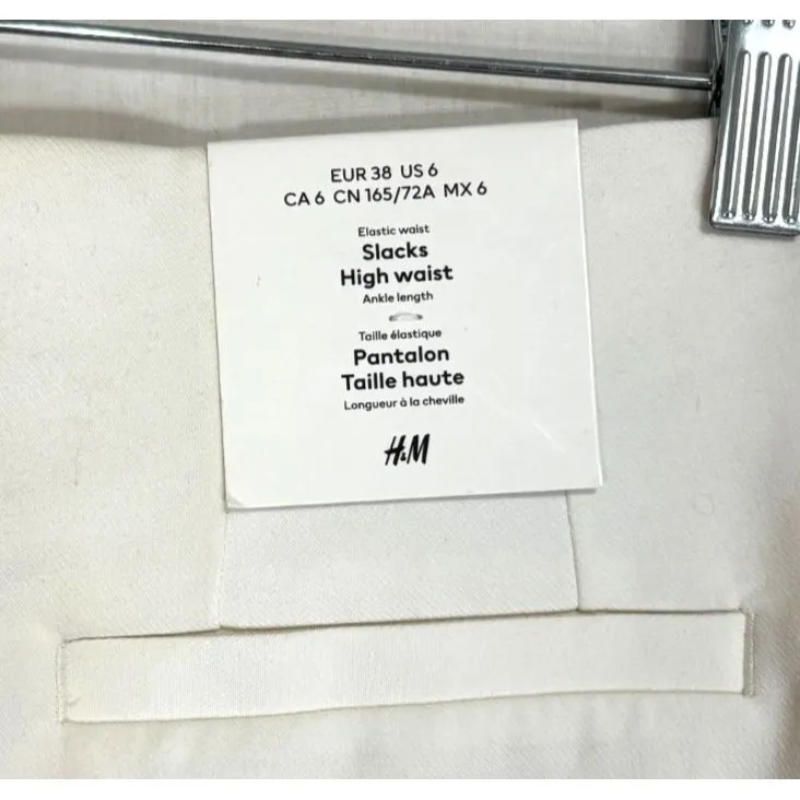 NWT H&M Pants Womens High Waisted Ankle Length Hidden Elastic Waist Ivory Sz 6 - Image 3