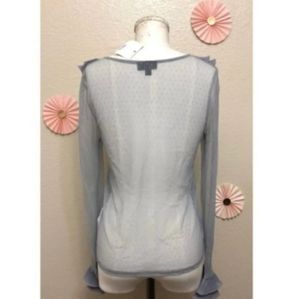Topshop Blouse 6 NWT V Ruffle Swiss Dot Mesh Sheer Trendy Spring - Image 9