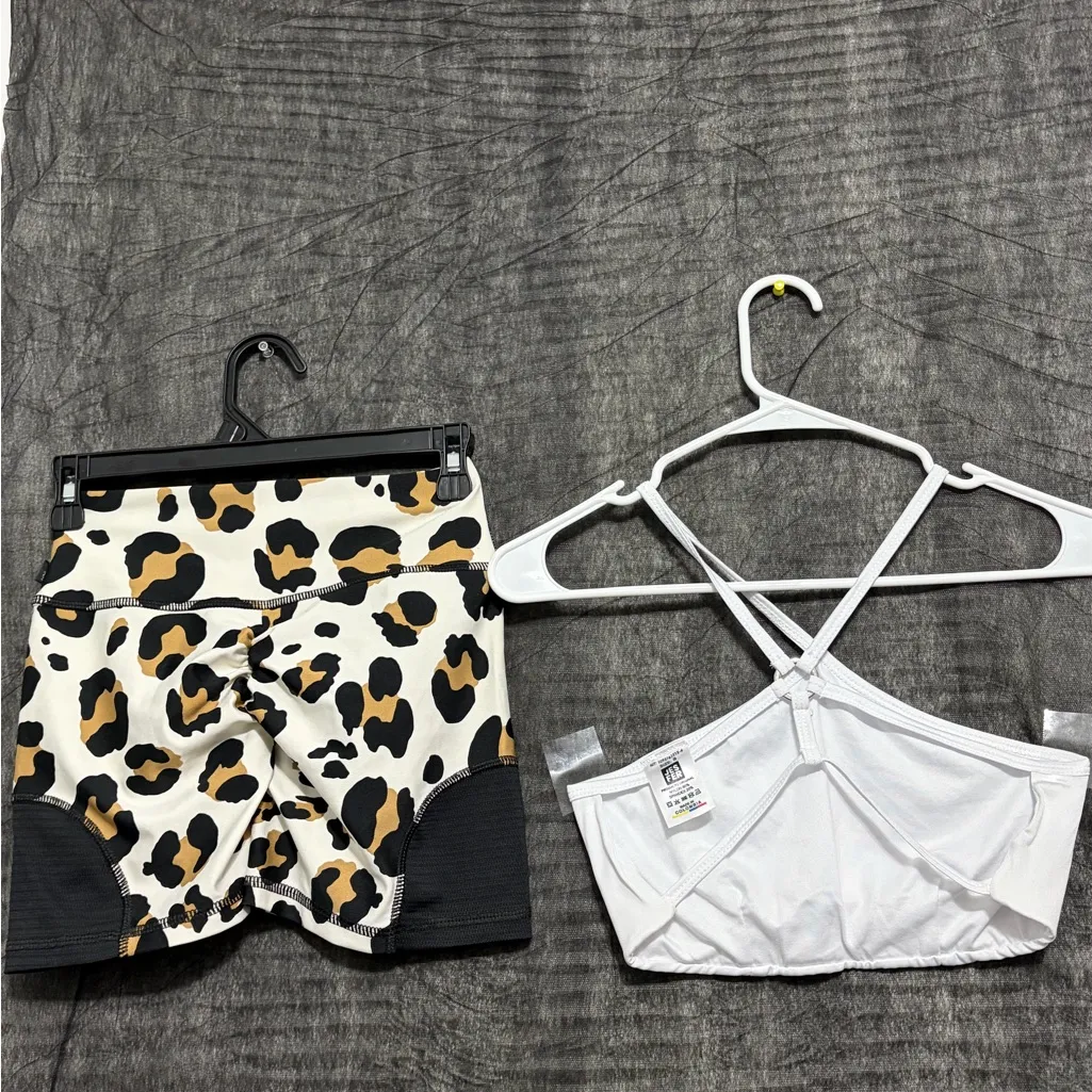 JESFER Women’s Activewear Set Leopard Shorts & Sports Bra Size S NWT(A230) Black - Image 4